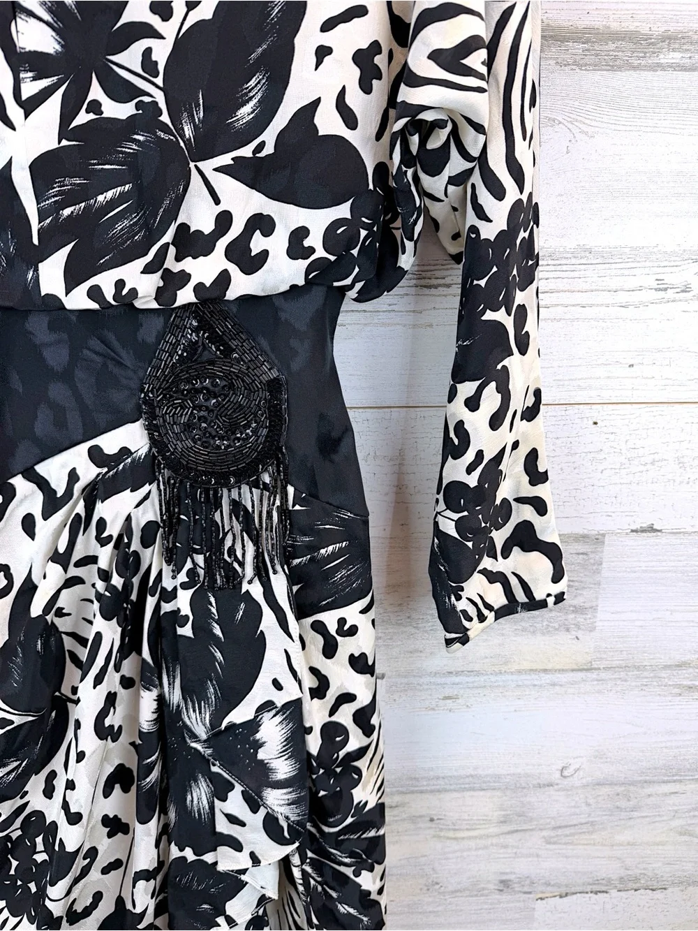 Vintage Lillie Rubin 100% Silk Cocktail Dress Black White Beaded Size 8 - Picture 7 of 14